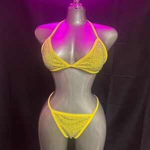 Yellow Rhinestone Bikini Set
